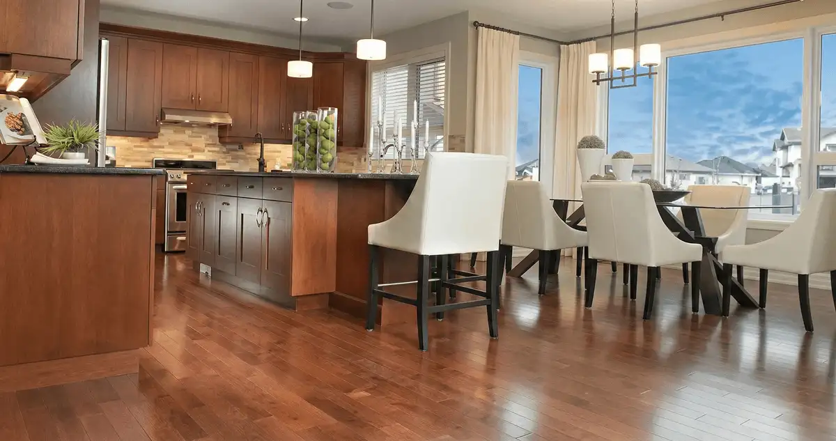 A modern kitchen with professionally installed wood flooring in Yonkers, NY