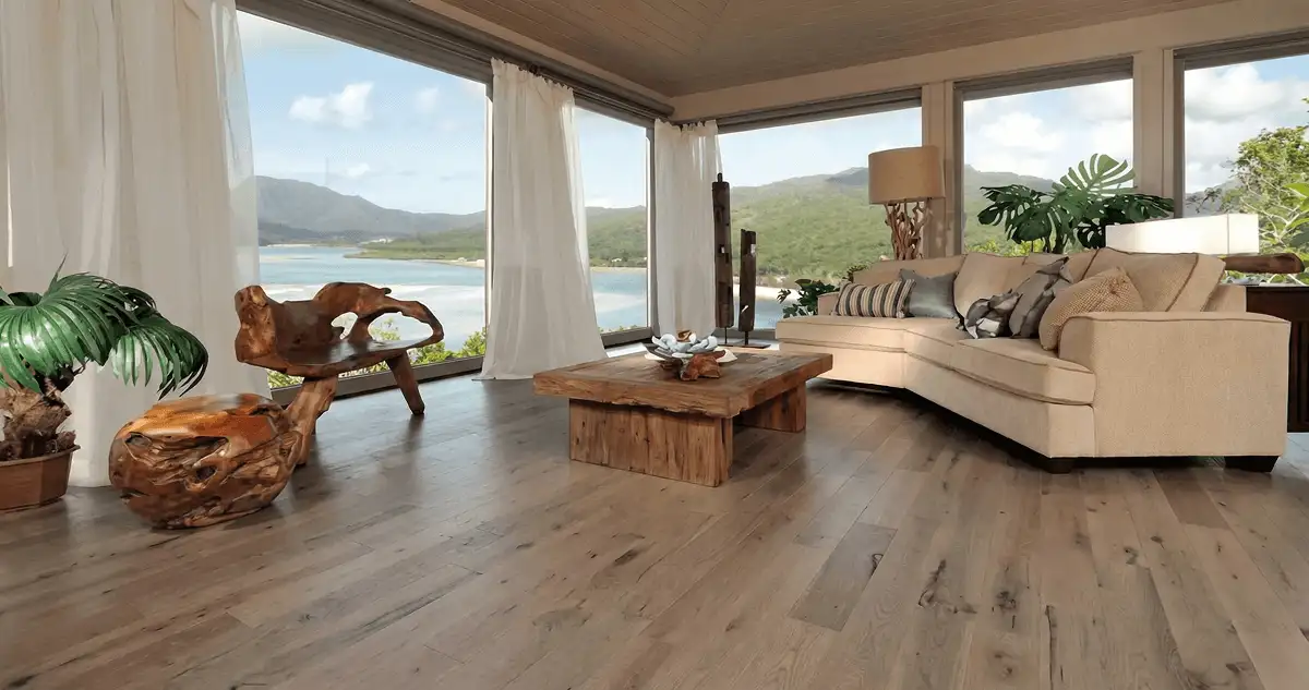 Professionally installed vinyl flooring in a modern living room with large windows in Yonkers, NY